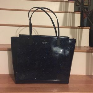 Kate spade midnight blue glitter zip tote bag